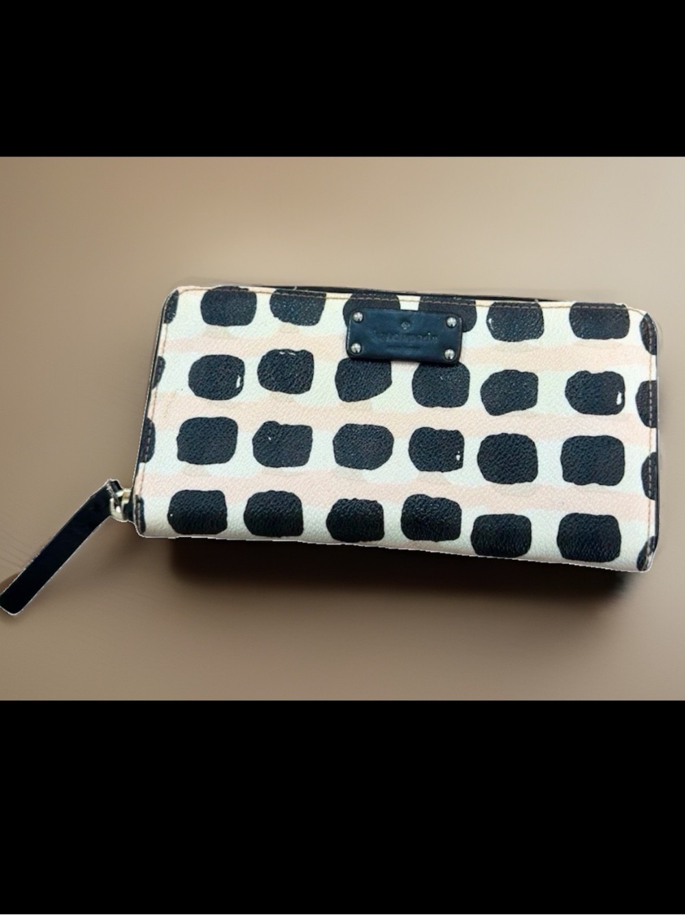 kate spade Black and Cream Polka Dot Zip-Around Wallet